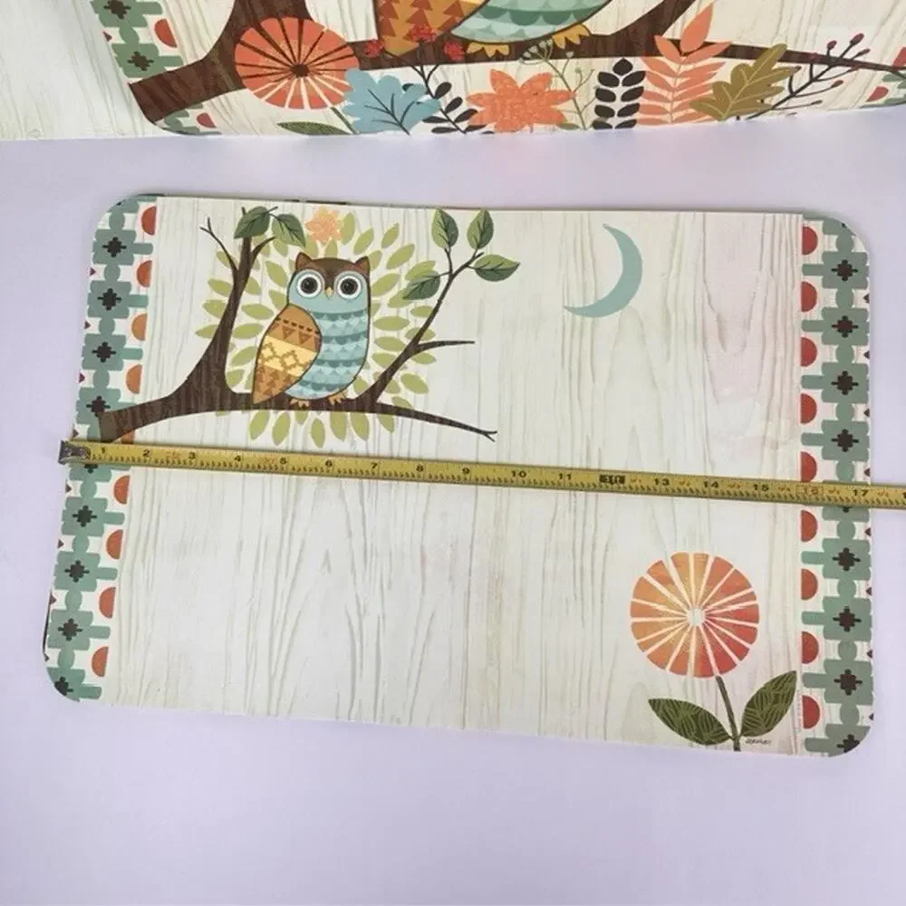 J Brinley Artist, Woodland Owl 6 Placemats Vinyl, 2 sides MCM Table Setting Bird